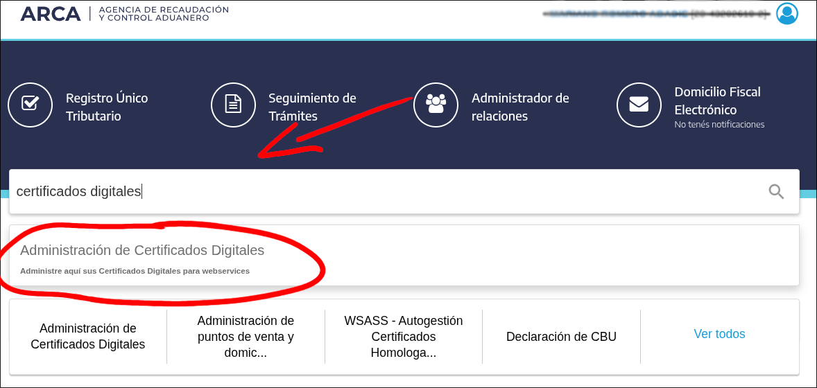 Búsqueda de Certificados Digitales en el portal de ARCA