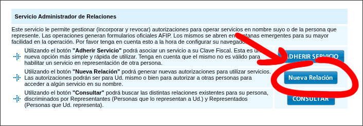 Botón para crear una nueva relación en ARCA